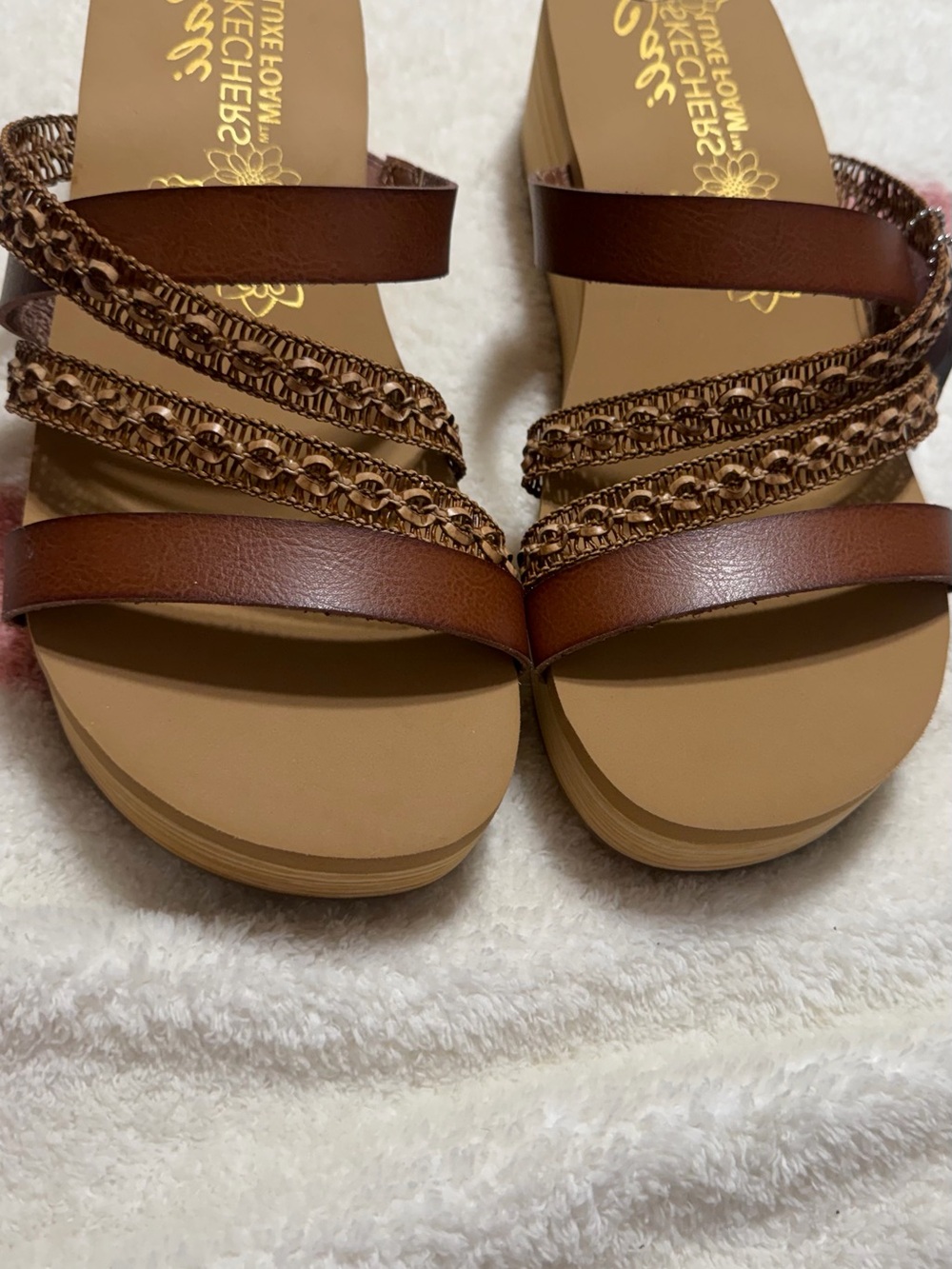Skechers Brown Braided Strap Wedge Sandals